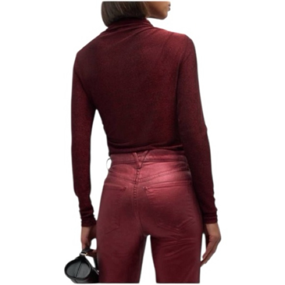 Veronica Beard Mylie Top Ruched Mock Neck Long Sleeve Top Size M In Crimson Red - Picture 3 of 15